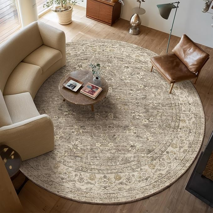 6ft Washable Round Rugs for Bedroom: Circle Living Room Rug Vintage Non Slip by palohom
