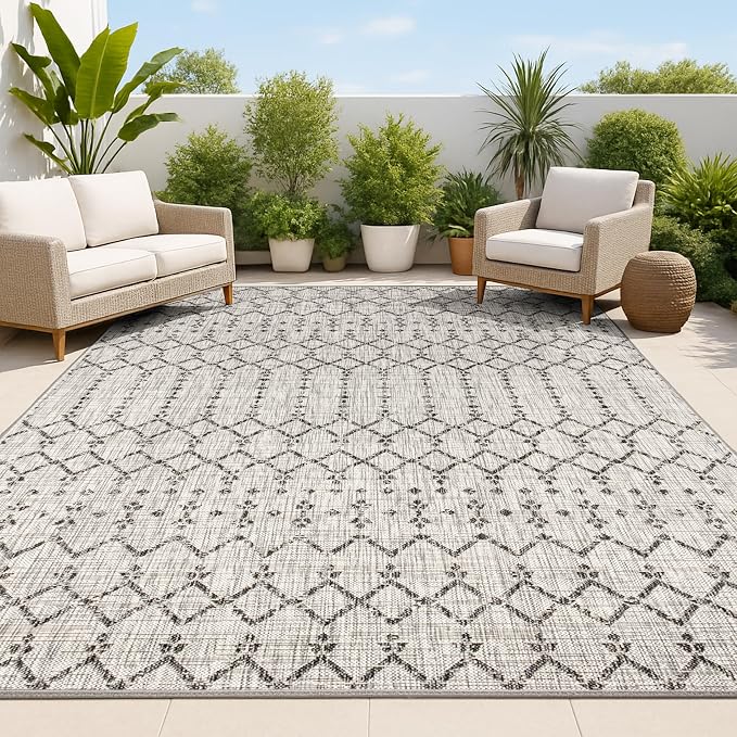 JONATHAN Y Moroccan Geometric Indoor Outdoor Area Rug 3X5 Light Gray/Black by JONATHANY