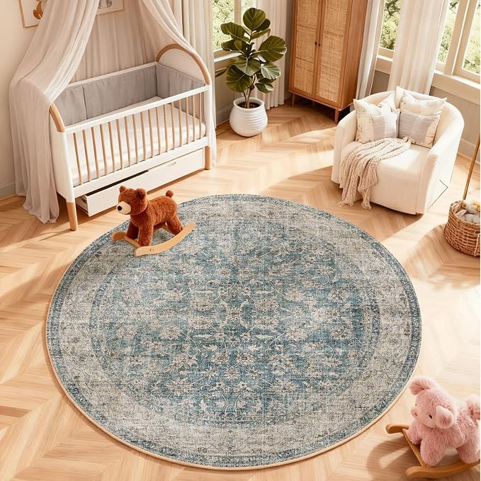 4x4 Round Living Room Rug: Washable Bedroom Rug Stain Resistant Boho Rug Non - Image 6