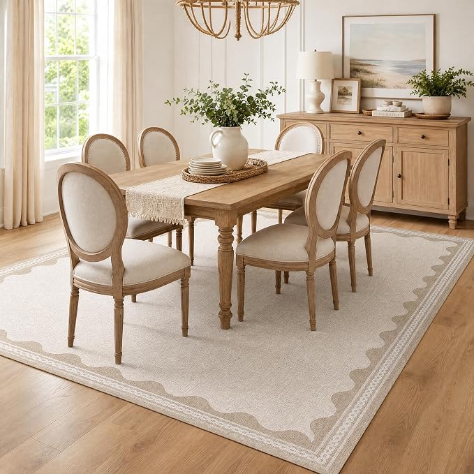 GarveeHome Scalloped Beige Washable Rugs 9x12 Rug - Image 2