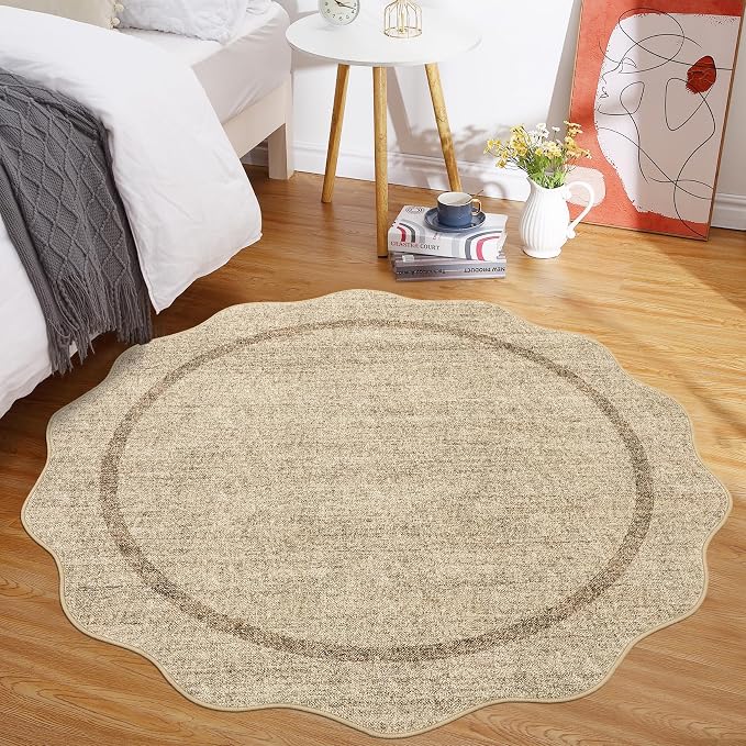 GarveeHome Scalloped Washable Round Rugs, Non-Slip Soft Round Rug 4ft Ultra-Thin - Image 7
