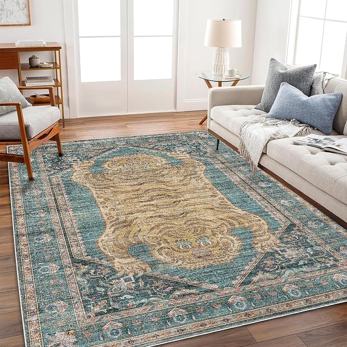 CHAMPLANT Area Rug 6'x9' Washable Vintage Traditional Floor Cover Thin Retro by CHAMPLANT