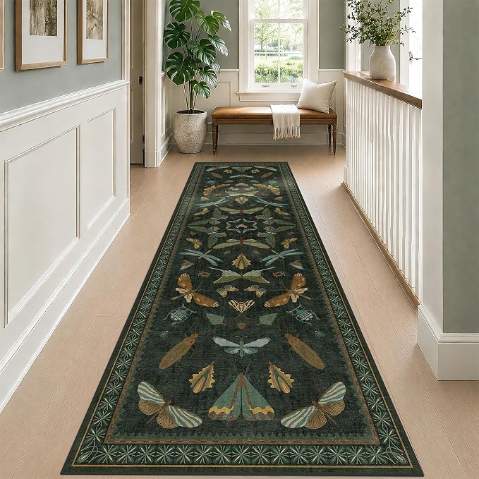 Dark Green 3x10 Extra Long Runner Rugs by HazoHaus