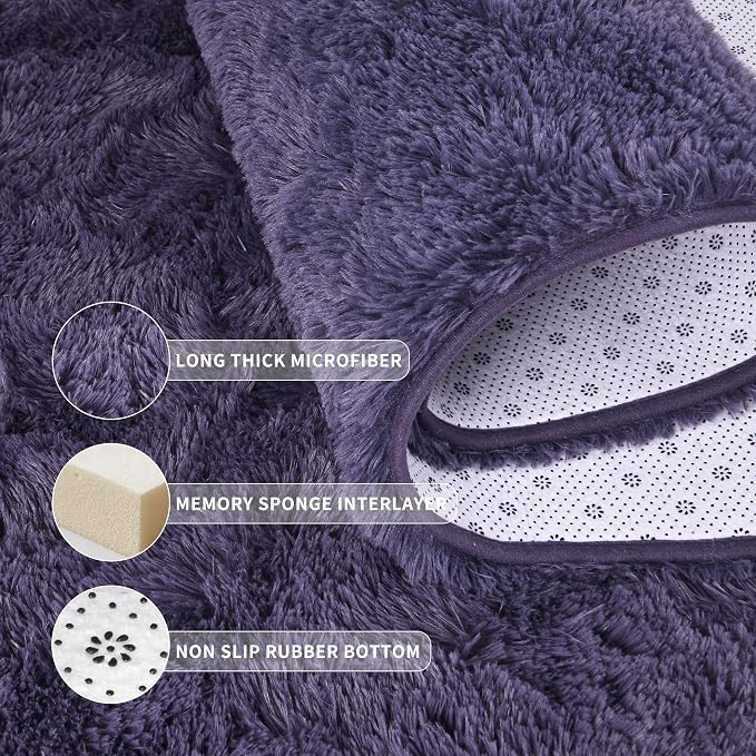 Tepook 4x6 Area Rugs for Living Room, Soft Fluffy Shag Gray Purple Rug for - Image 6