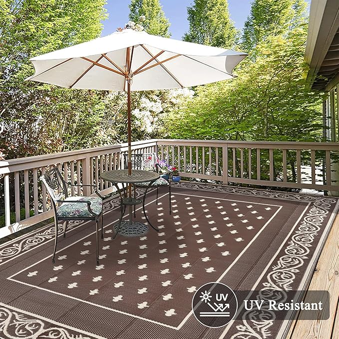 Pauwer Waterproof Outdoor Rug 8x10, Reversible Plastic Straw Patio Camping Rug - Image 4