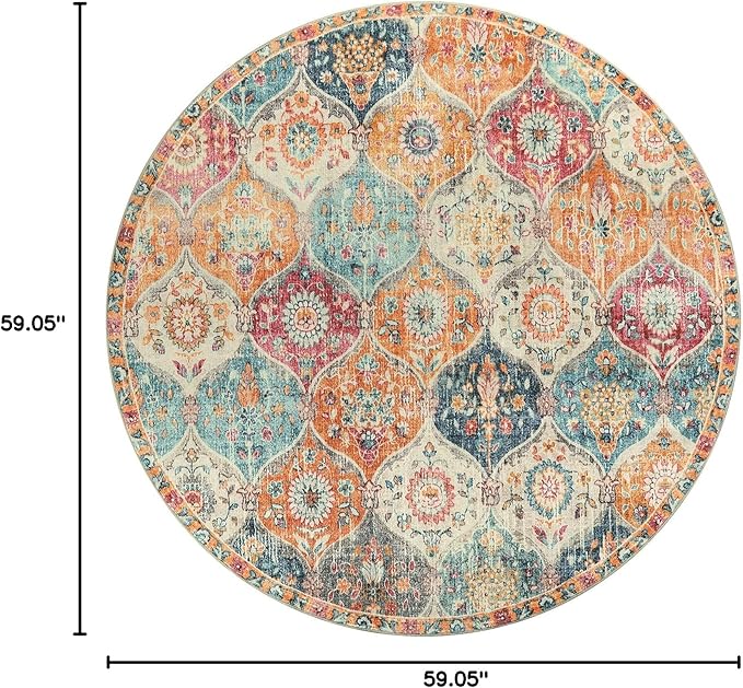 Lahome Moroccan Washable Round Area Rug, Round Rug 5ft Soft Non-Slip, - Image 2