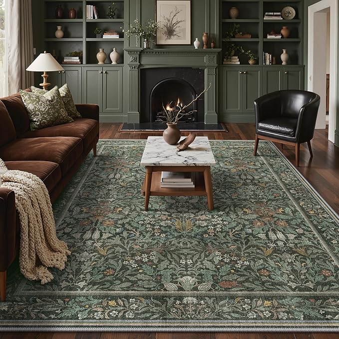GENIMO 8x10 Washable Area Rug, Non-Slip Vintage Boho Floral Carpet, Large Area by GENIMO