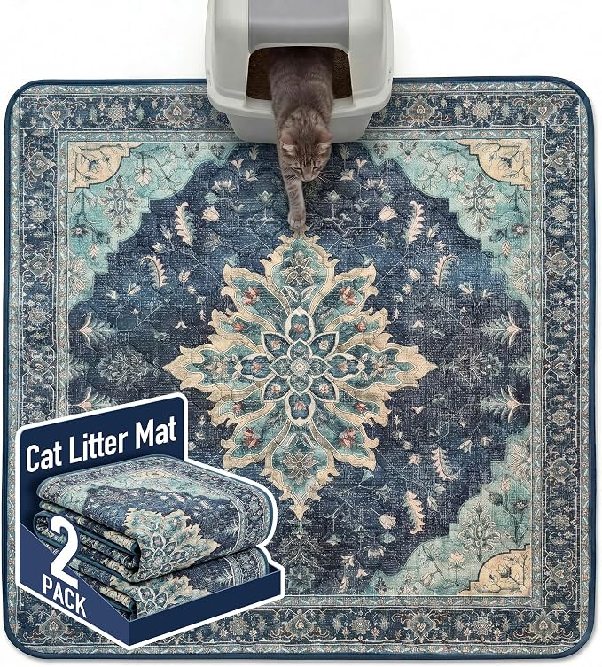 Hompet Cat Litter Mat 2 Pack, 54x54 Large Machine Washable Trapping Mats by Hompet