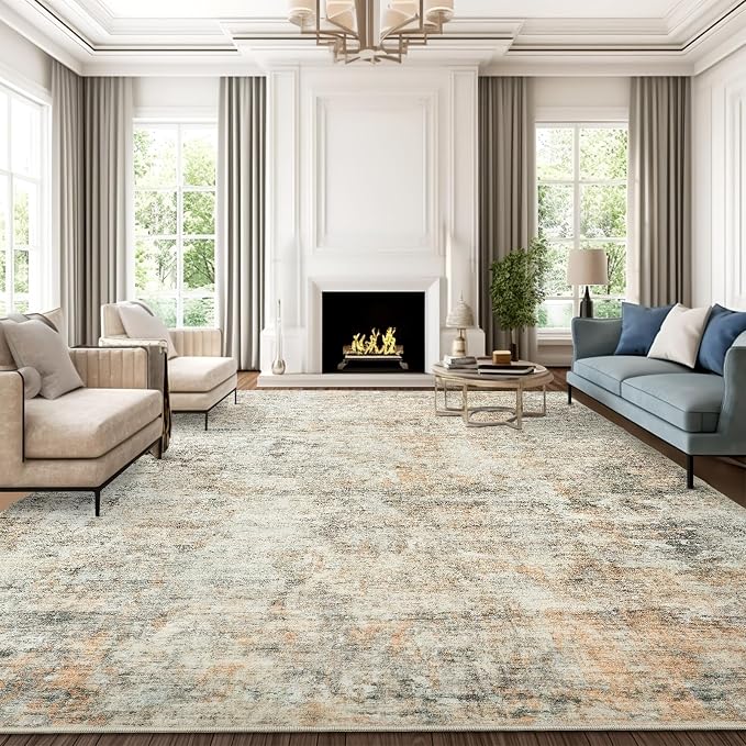 Soalmost 9x12 Area Rugs for Living Room, Non-Slip Machine Washable Vintage Rugs by Soalmost