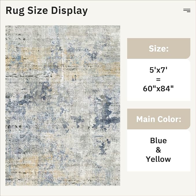Soalmost Abstract Rug 5x7 Machine Washable Area Indoor Blue Yellow Low Pile - Image 5