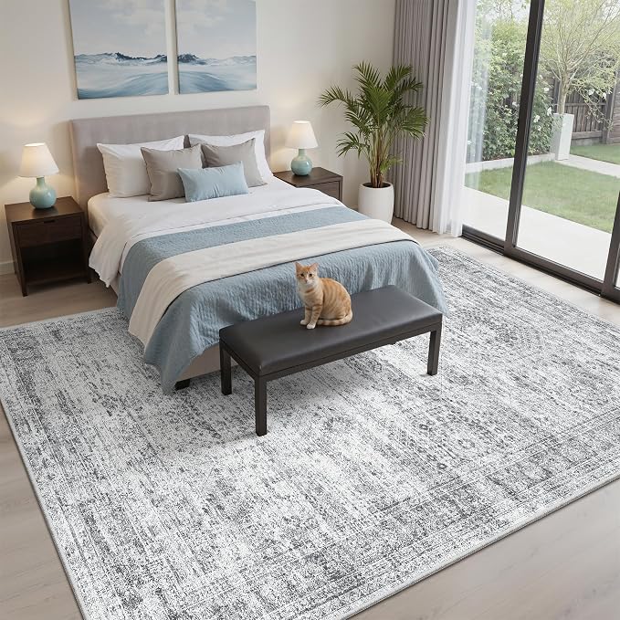 Soalmost 5x8 Area Rugs Grey Low Pile Indoor Washable Trendy Faded Style Rugs - Image 2