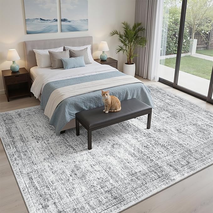 Soalmost 6x9 Area Rug for Living Room Washable 6x9 Gray Rug Non-Slip Modern - Image 2