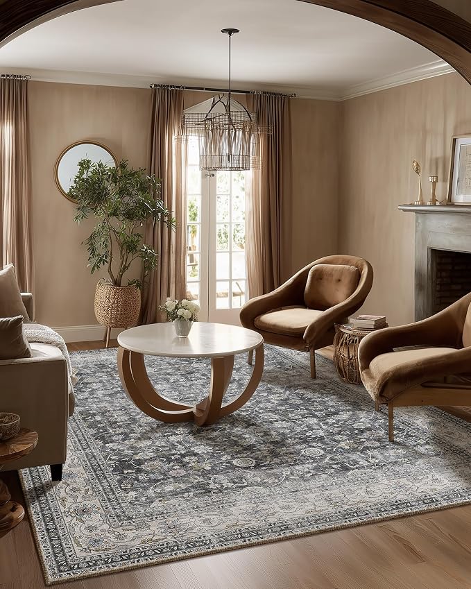 Machine Washable Rugs for Living Room: 5x7 Bedroom Rug Vintage Boho Area Rug by palohom