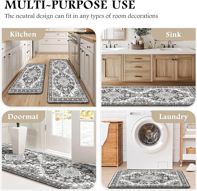 Boho Kitchen Mats for Floor 2 Piece Set Anti Fatigue Cushioned PVC Kitchen Rugs - Image 6