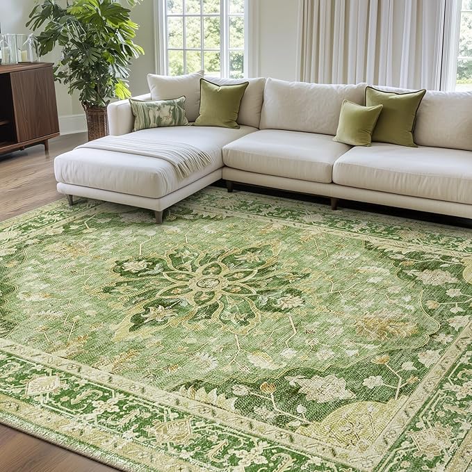 RELEANY Area Rugs 7'x10' Washable Non-Slip, Floral Vintage Distress Medallion by RELEANY