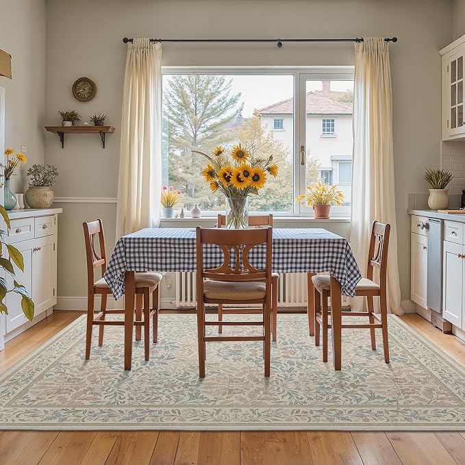 GENIMO 5x7 Washable Area Rug, Non-Slip Vintage Boho Floral Carpet, Soft - Image 3