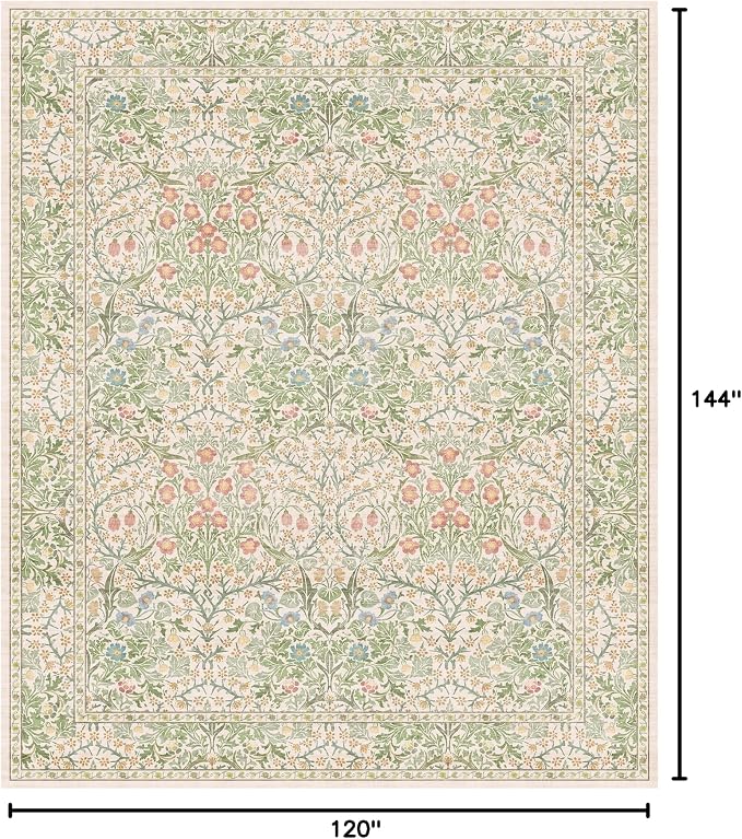 Vintage Washable Beige Green 10x12 Rug - Image 2