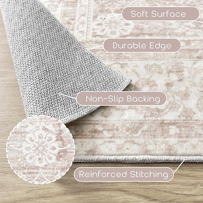 Pink Boho Runner Rugs for Hallway Bathroom Non Slip Cute Bed Side Bedroom Rug - Image 3