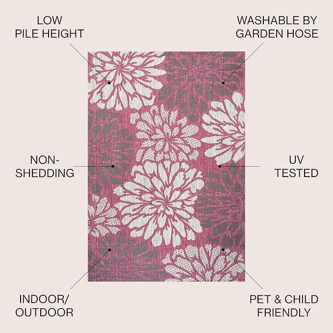 JONATHAN Y Floral Textured Weave Indoor Outdoor Area Rug 4X6 Fuchsia/Light Gray - Image 2