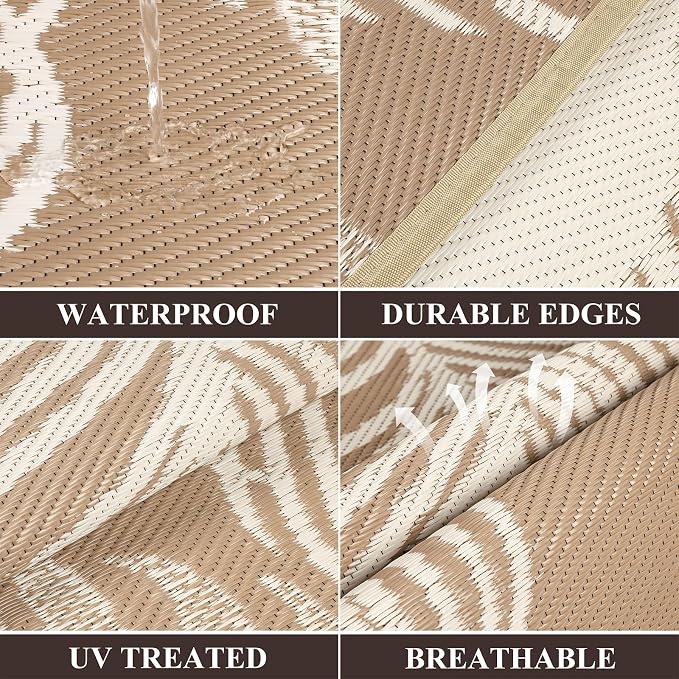 Pauwer Waterproof Outdoor Rug 5x8, Reversible Plastic Straw Patio Camping Rug - Image 2