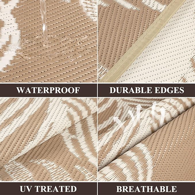 Pauwer Waterproof Outdoor Rug 9x12, Reversible Plastic Straw Patio Camping Rug - Image 2