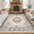 RELEANY Area Rugs Square 8ft Washable Non-Slip, Floral Vintage Distress by RELEANY