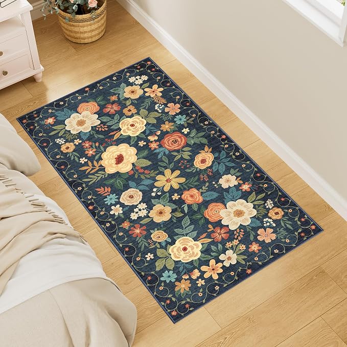DUKINO 2x4 Rug for Entryway, Washable Kitchen Floral Runner Rug - Image 3