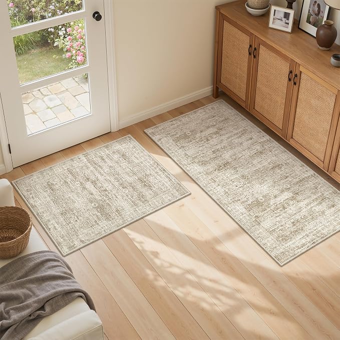 Washable Kitchen Rugs Sets of 2 Piece, Hallway Runner Rug Non-Slip - Image 4