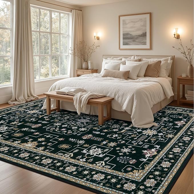 Area Rugs 9x12 Living Room Rug: Washable Rug Soft Vintage Boho Medallion Carpet - Image 4
