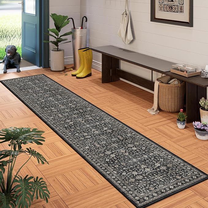 Dark Grey Washable 2x10 Hallway Runner Rug - Image 3