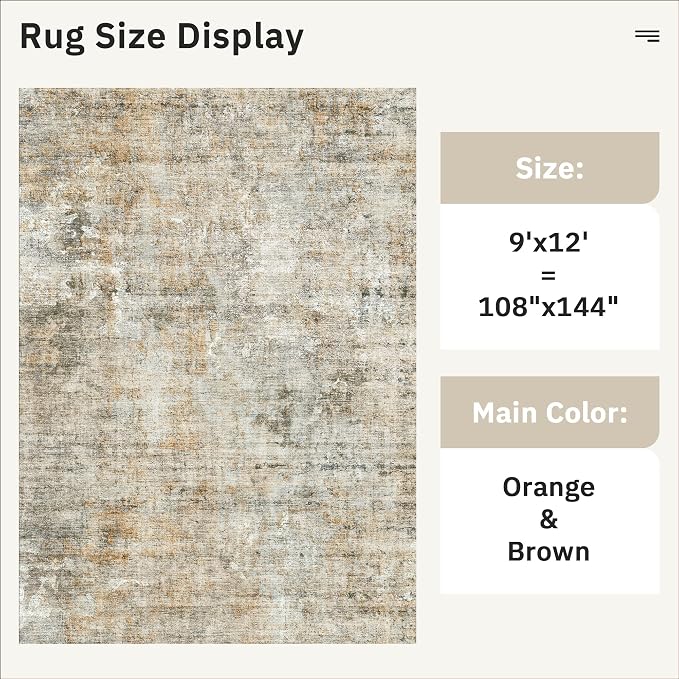 Soalmost 9x12 Area Rugs for Living Room, Non-Slip Machine Washable Vintage Rugs - Image 5