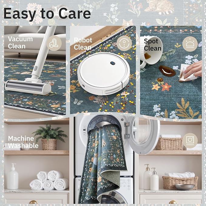 Soalmost Cat 4x6 Area Rugs, Machine Washable Animal Floral Accent Rug Non-Slip - Image 8