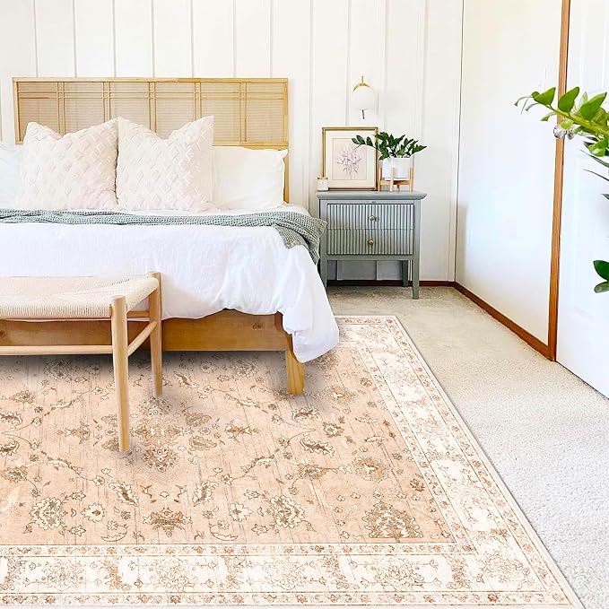CHAMPLANT 4x6 Vintage Washable Thin Area Rug Tangerine Traditional Floor Cover - Image 2