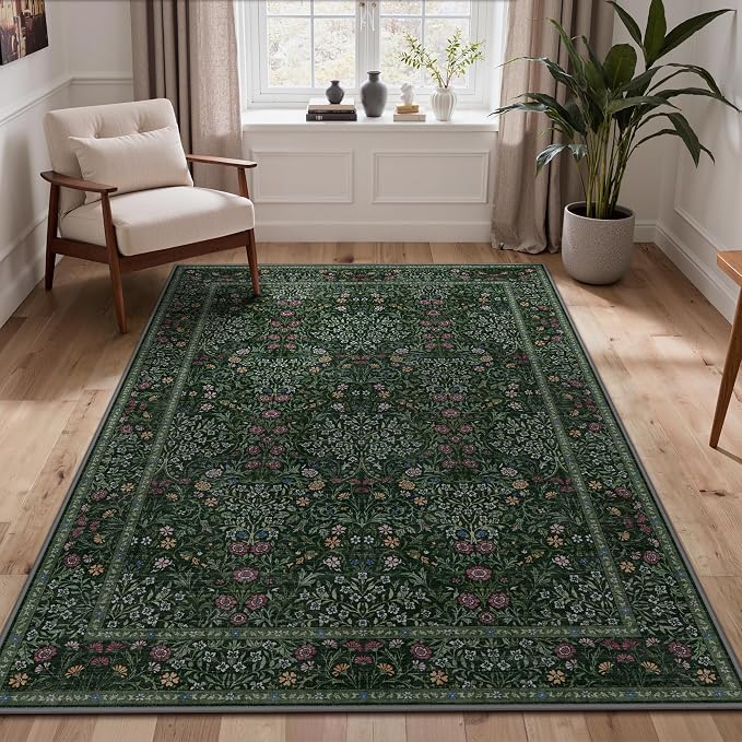 GENIMO 5x7 Area Rug for Living Room, Washable Vintage Floral Low-Pile Non-Slip by GENIMO