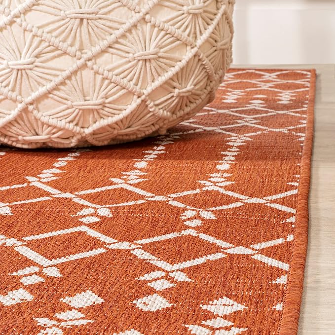 JONATHAN Y Moroccan Geometric Indoor Outdoor Round Area Rug 5 Ft Orange/Cream - Image 6