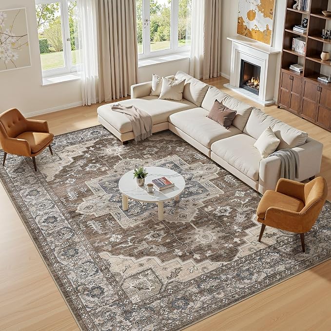 5x7 Area Rugs Living Room: Washable Vintage Rug Large Non-Slip Stain Resistant - Image 2