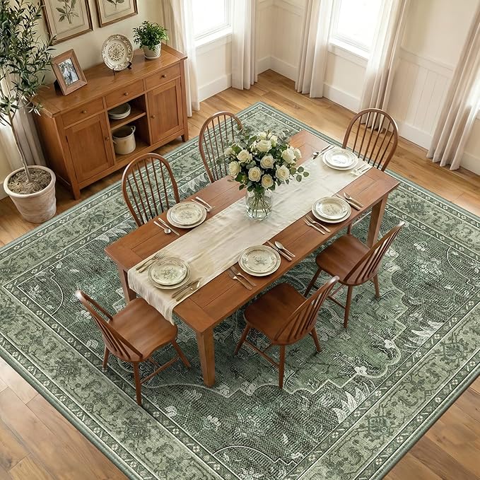 RELEANY Area Rugs Square 10ft Washable Non-Slip, Floral Vintage Distress by RELEANY