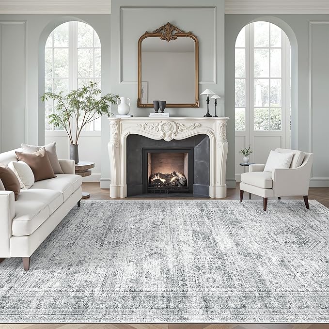 Soalmost Area Rug 10x12 Vintage Washable Living Room Large Gray Carpet Non Slip by Soalmost