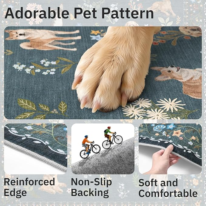 Soalmost Dog 5x7 Area Rugs for Living Room, Machine Washable Animal Floral - Image 7
