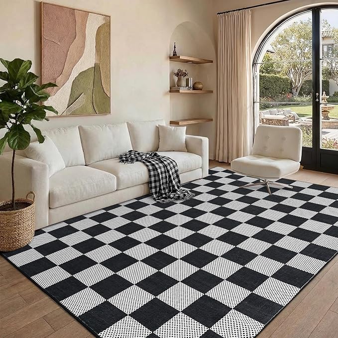 GarveeHome Checkered Dark 4x6 Washable Rug Geometric Diamond Dot Modern Soft - Image 3