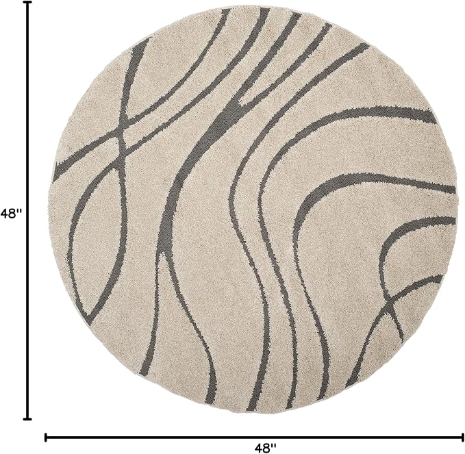 SAFAVIEH Florida Shag Collection 4' Round Cream/Grey SG471 Abstract Wave - Image 2