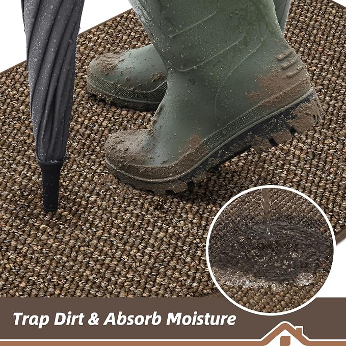 BEQHAUSE Dirt Trapper Door Mat 24" x 36" Half Circle Non-Slip Washable Doormats - Image 3