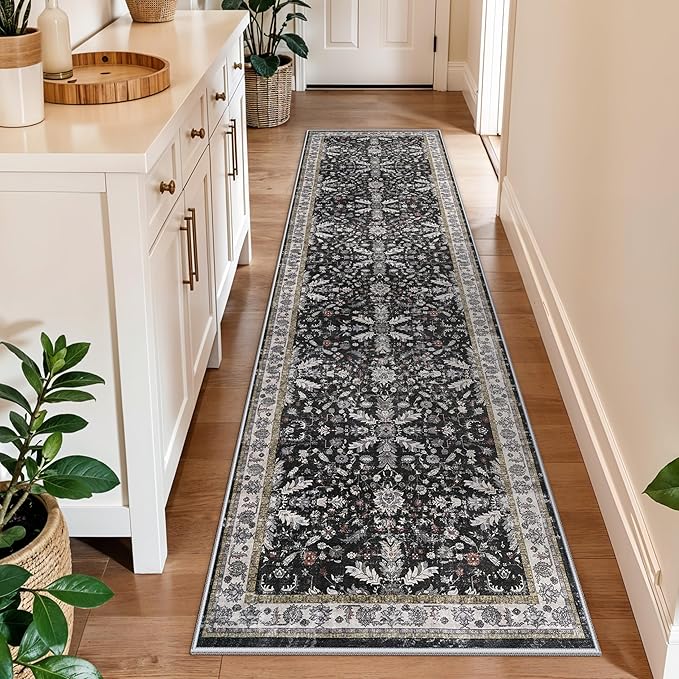 2x8ft Kitchen Rug Runners Washable Non Slip – Boho Floral Carpet Runner by BYYVOORugsforYourHome