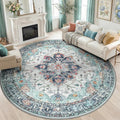 RELEANY Area Rugs Round 8ft Washable Non-Slip, Floral Vintage Distress by RELEANY