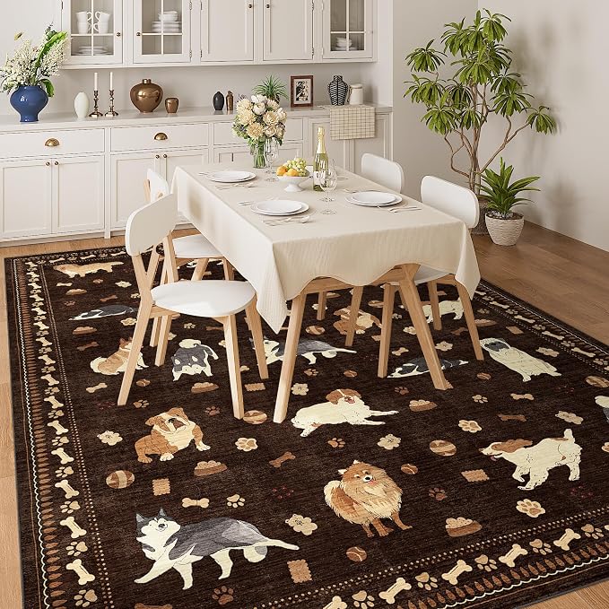 DUKINO 8x10 Area Rug, Non Slip Washable Animal Dog Rug - Image 3