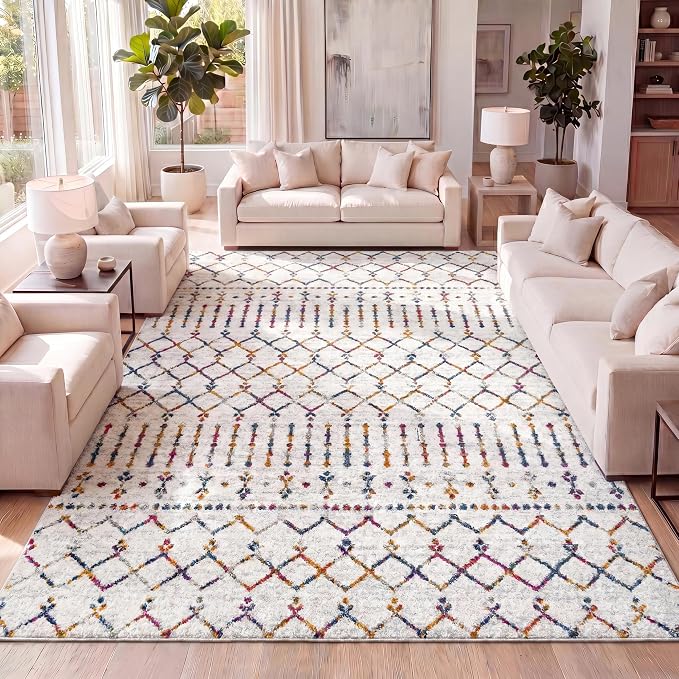 JONATHAN Y Boho Vintage Diamond Cream/Multi Indoor Area Rug 8X10 ft, Moroccan by JONATHANY