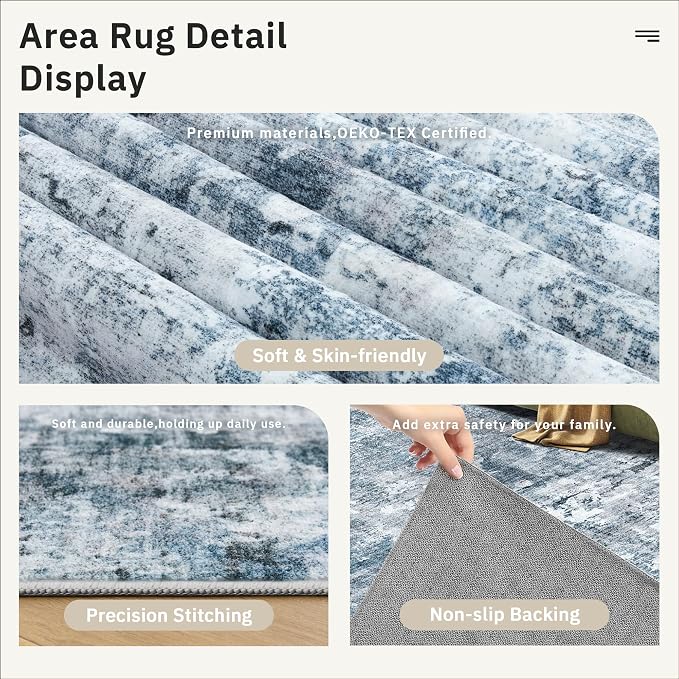 Soalmost 10x14 Area Rugs for Living Room, Non Slip Machine Washable Vintage Rugs - Image 6