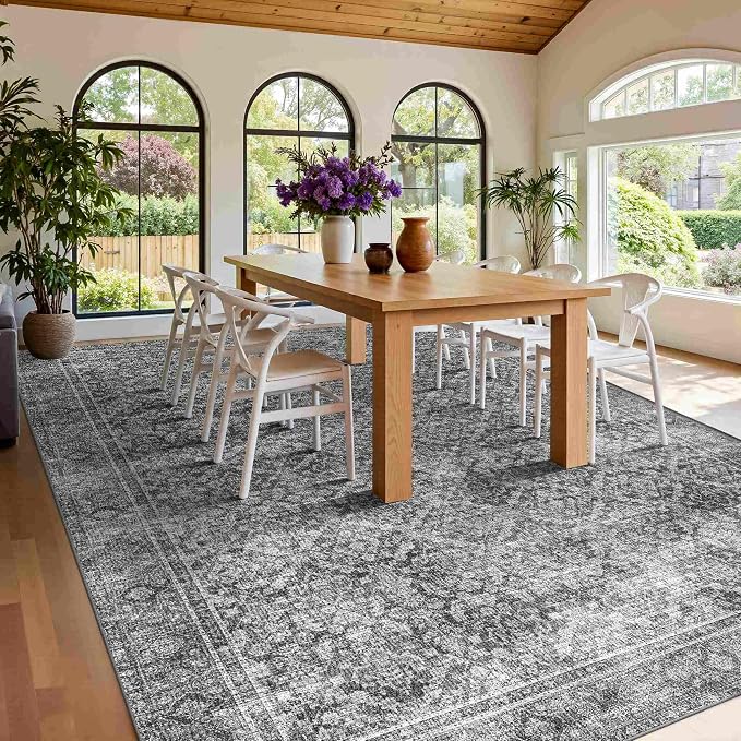 Latte&Fog 9x12 Area Rug for Living Room, Extra Large Vintage Grey Washable Rugs - Image 5