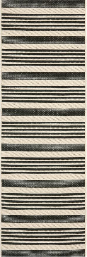 SAFAVIEH Courtyard Collection 2'3' x 20' Black/Bone CY6062 Stripe Indoor/ - Image 2