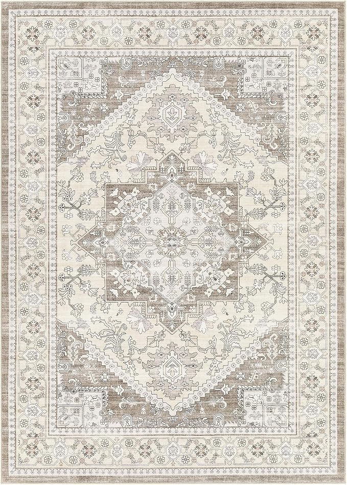 10x14 Vintage Area Rug: Washable Neutral Soft Non Slip Thin Large Floor Carpet - Image 9